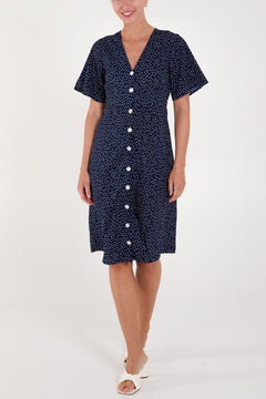 Polka Dot Button Through Midi Dress