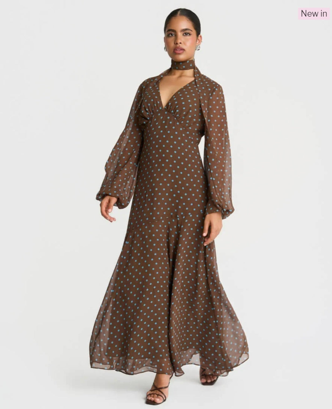 Needs No Label Chocolate Spot Tie Neck Maxi Dress