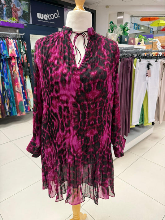 Malissa J Pink Leopard Chiffon Pleated Tunic
