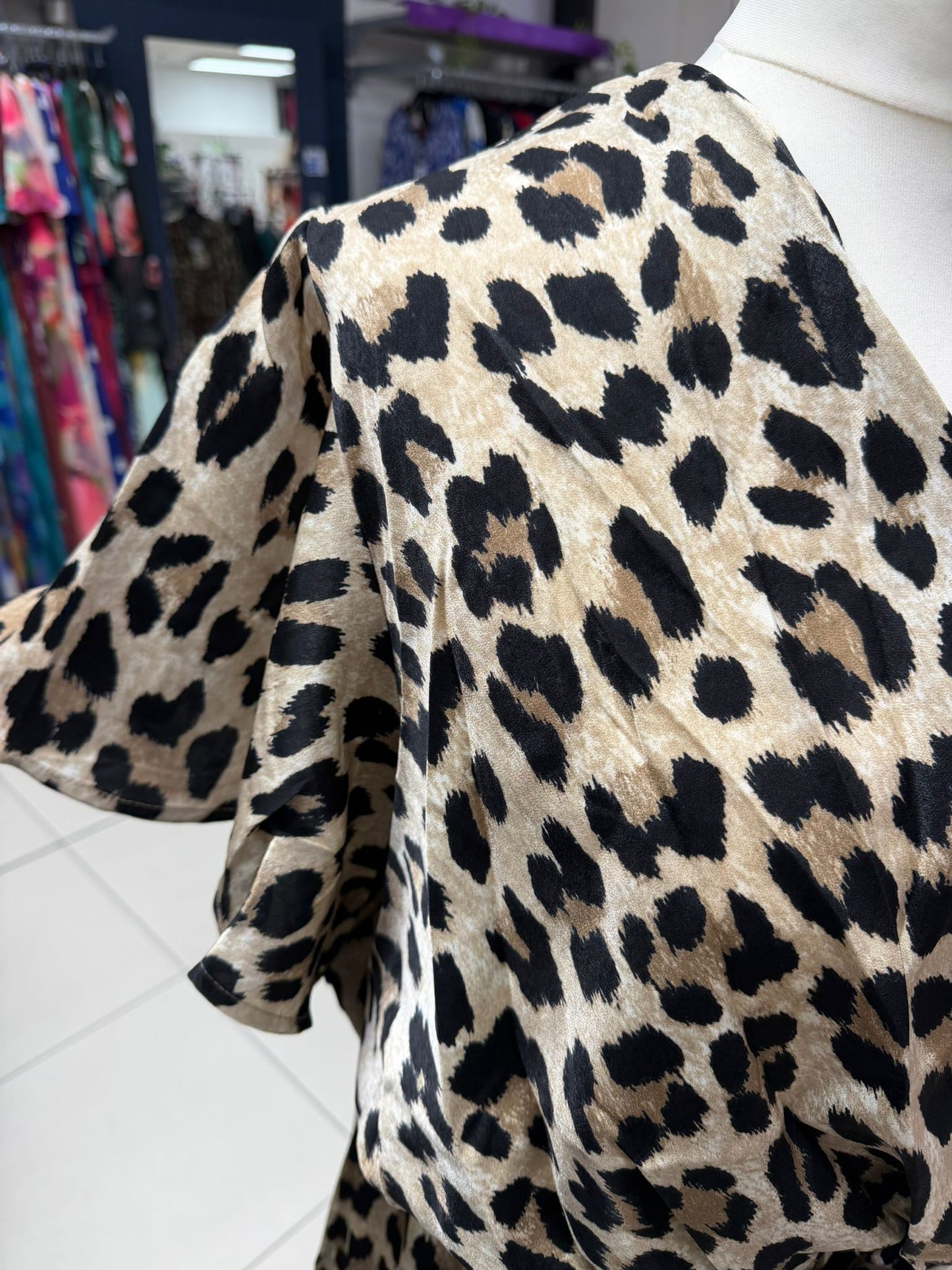 Malissa J Sateen Leopard Print Dress With Crossover