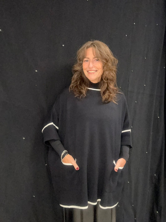 Contrast Hem High Neck Relaxed Jumper