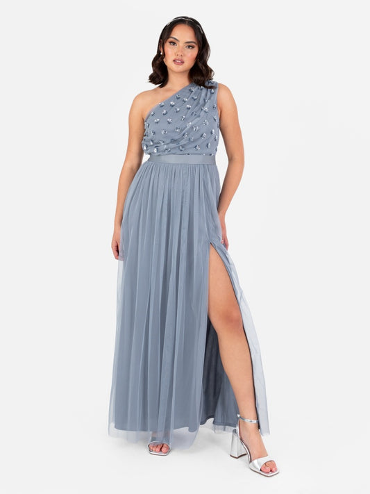 Maya Dusty Blue One Shoulder Maxi Dress