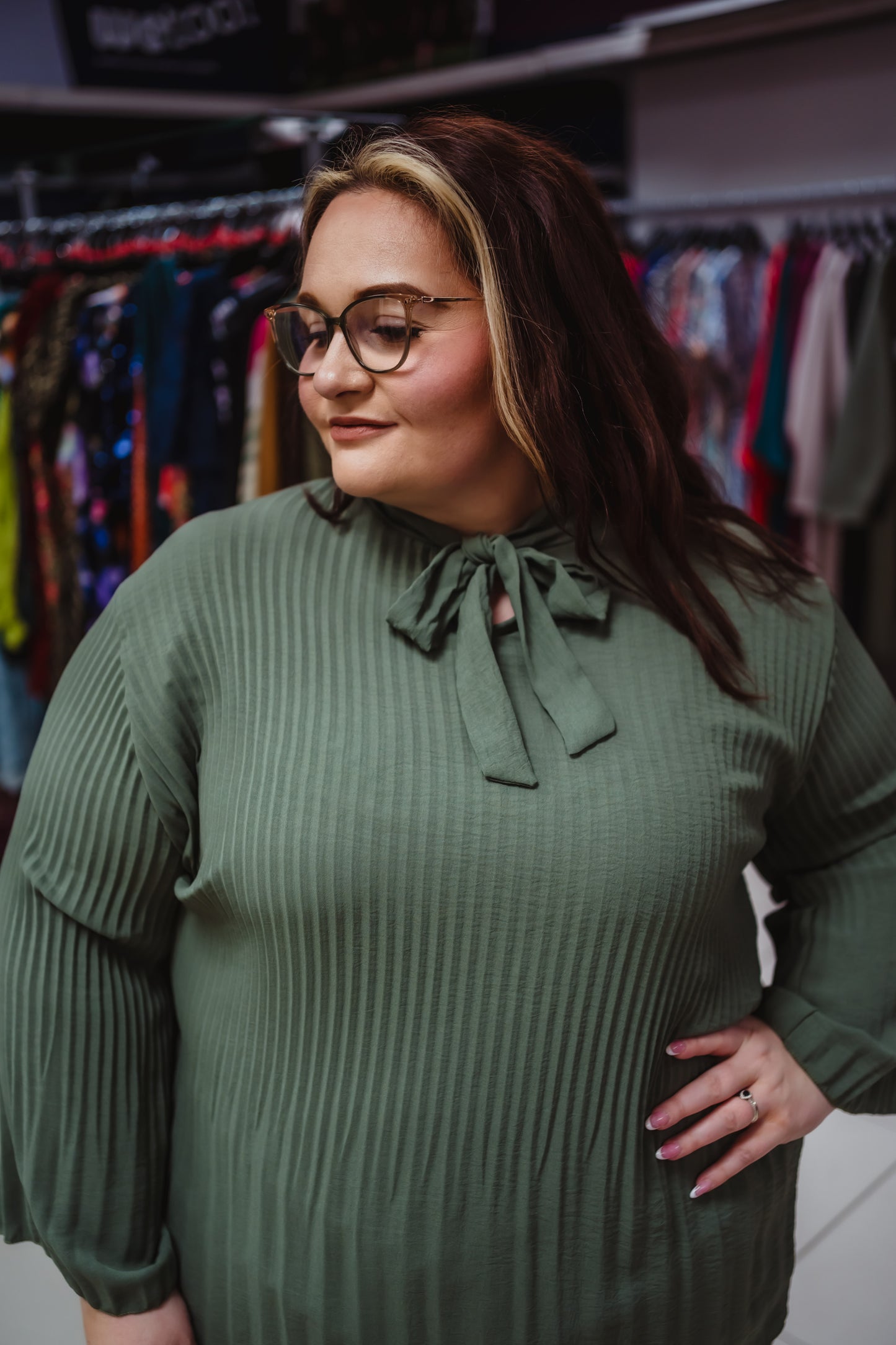 Pleated Tie Front Top With Kimono Sleeve