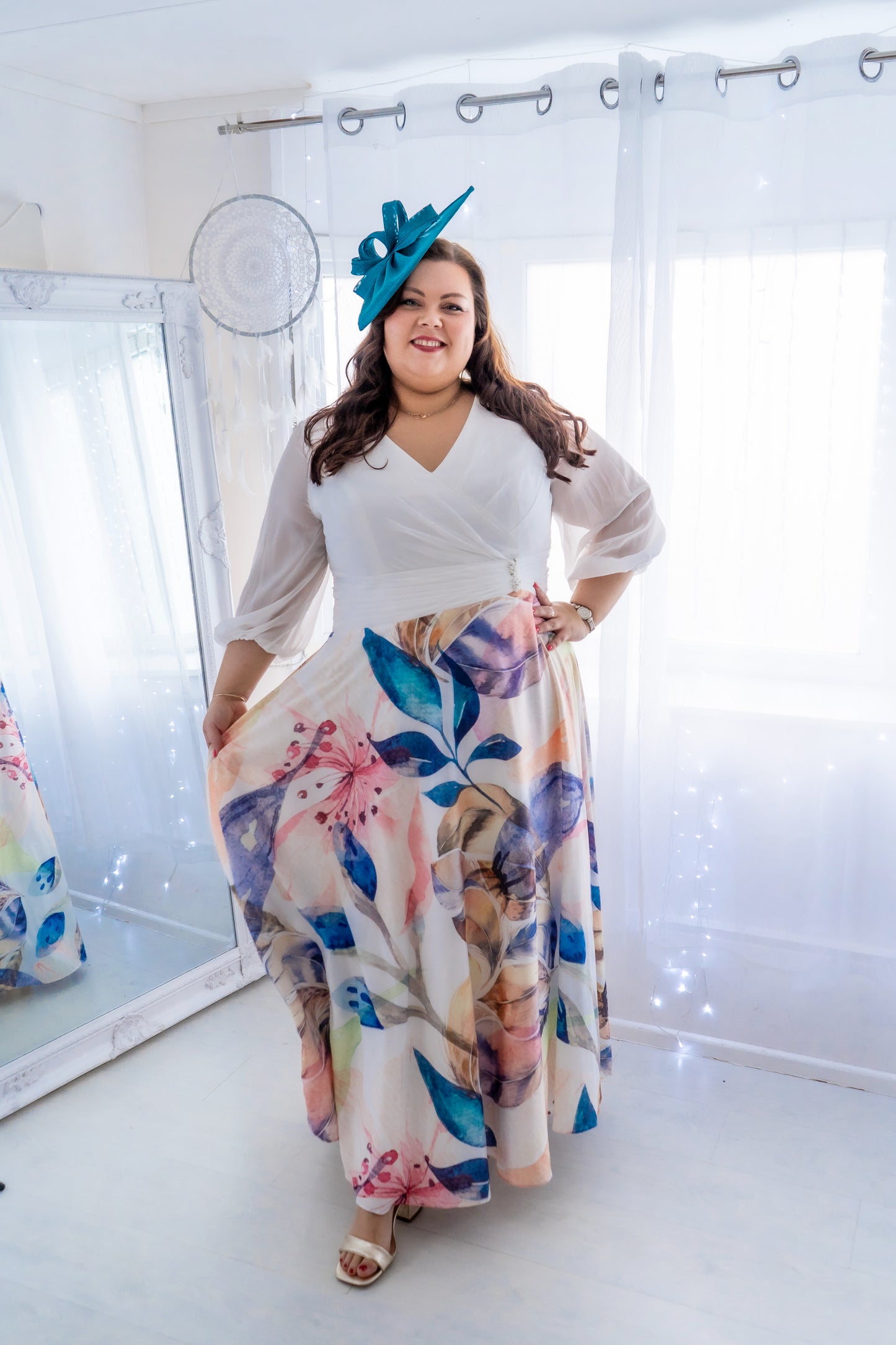 Gino Cerruti White Bodice Maxi Dress With Floral Skirt