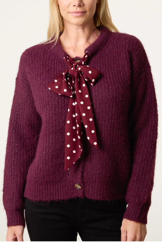 Knitted Cardigan Polka Dot Bow Button