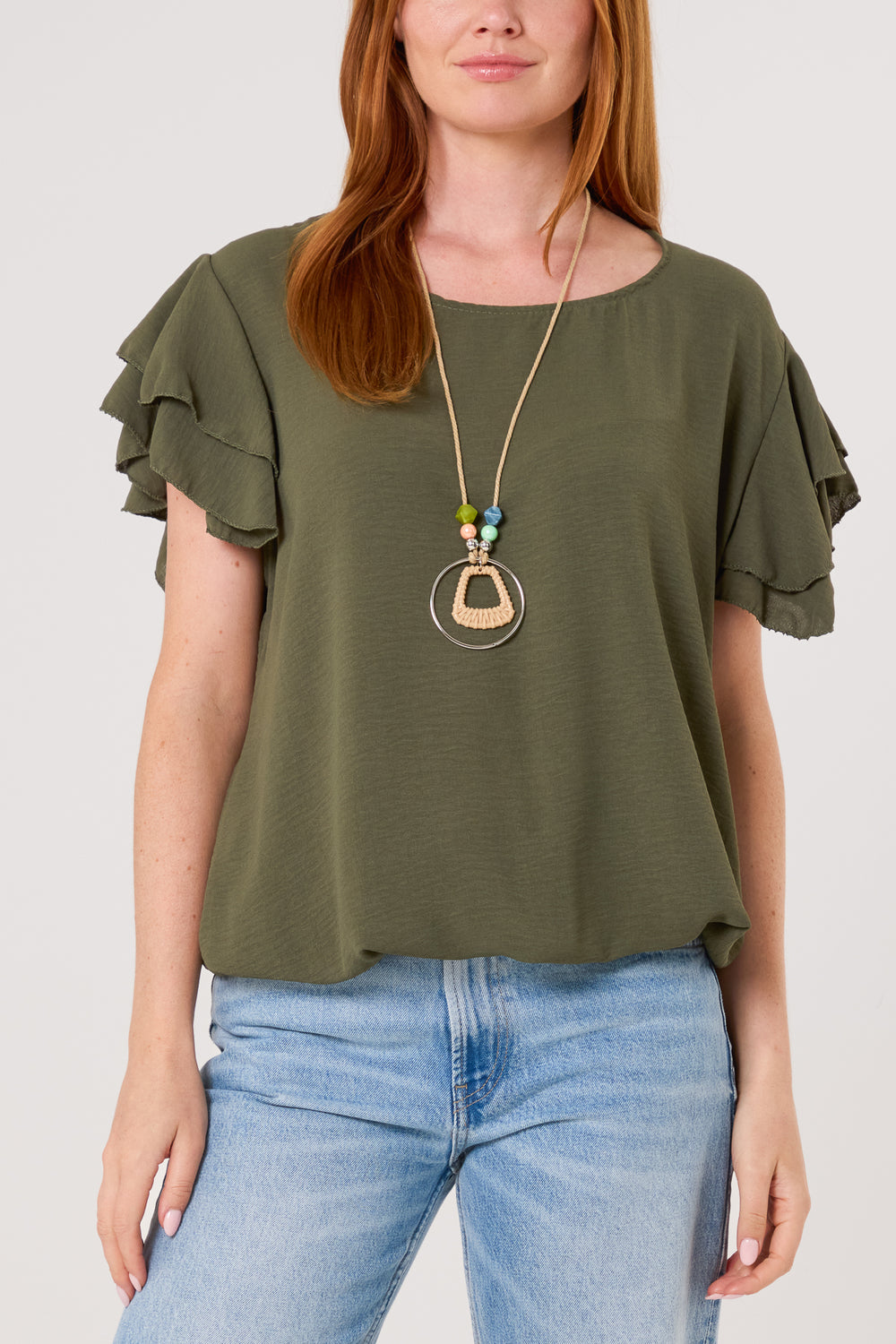 Ruffle Sleeve Bubble Hem Blouse