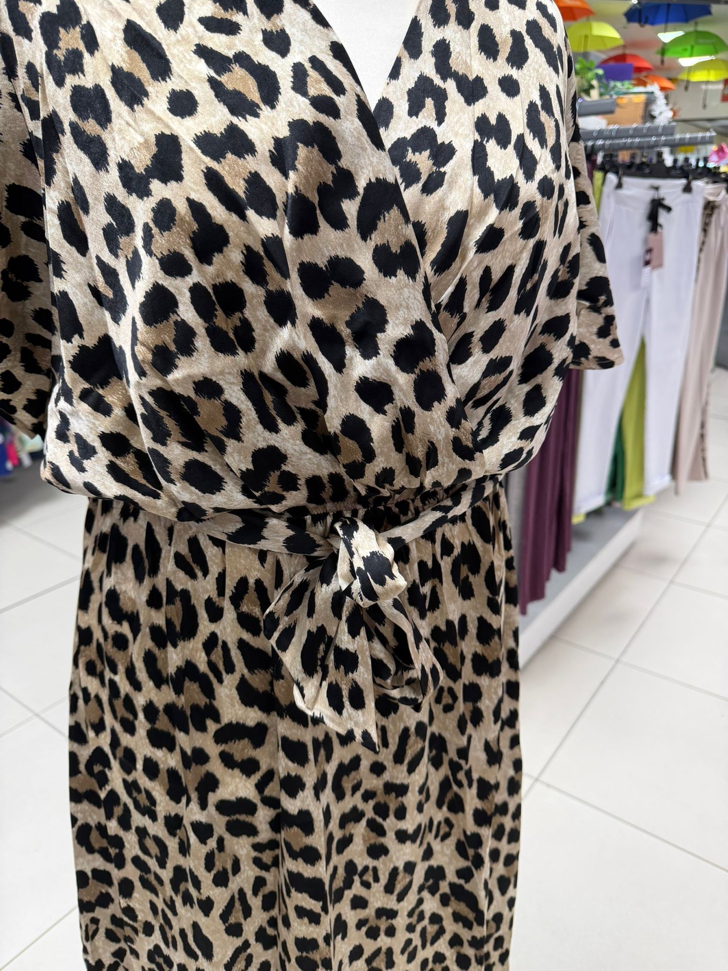 Malissa J Sateen Leopard Print Dress With Crossover