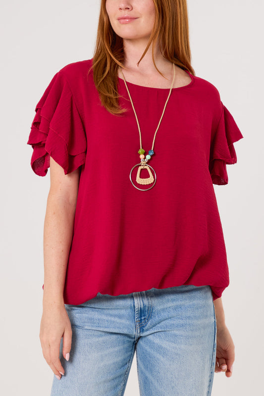 Ruffle Sleeve Bubble Hem Blouse