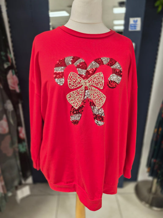Sequin Candy Cane Christmas Jumper