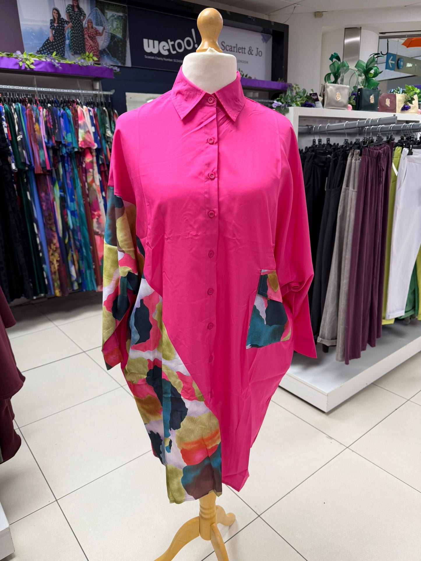 Malissa J Pink Multi Shirt Dress With Print Side Panel