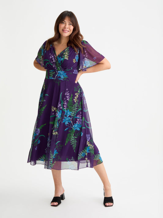 Scarlett & Jo Victoria Purple Green Blue Midi Dress