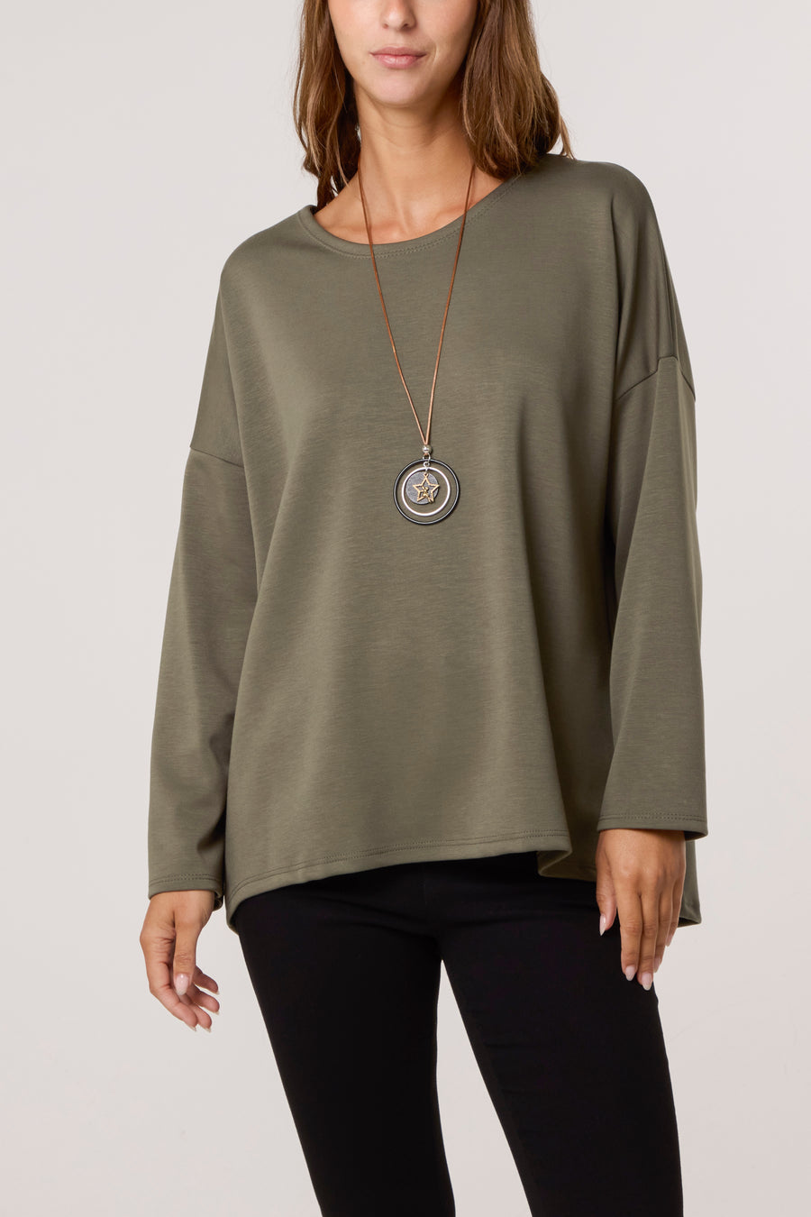 Soft Touch Plain Sweatshirt With Necklace