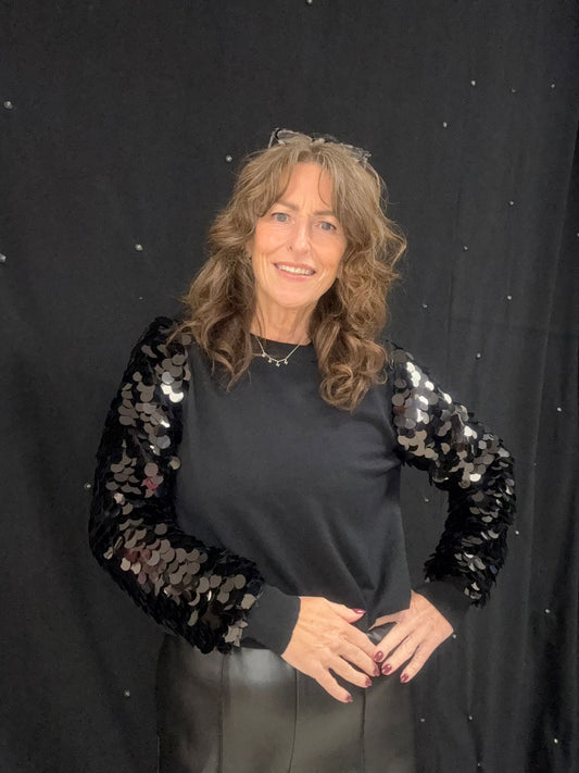 Sequin Sleeve Fine Knit Jumper