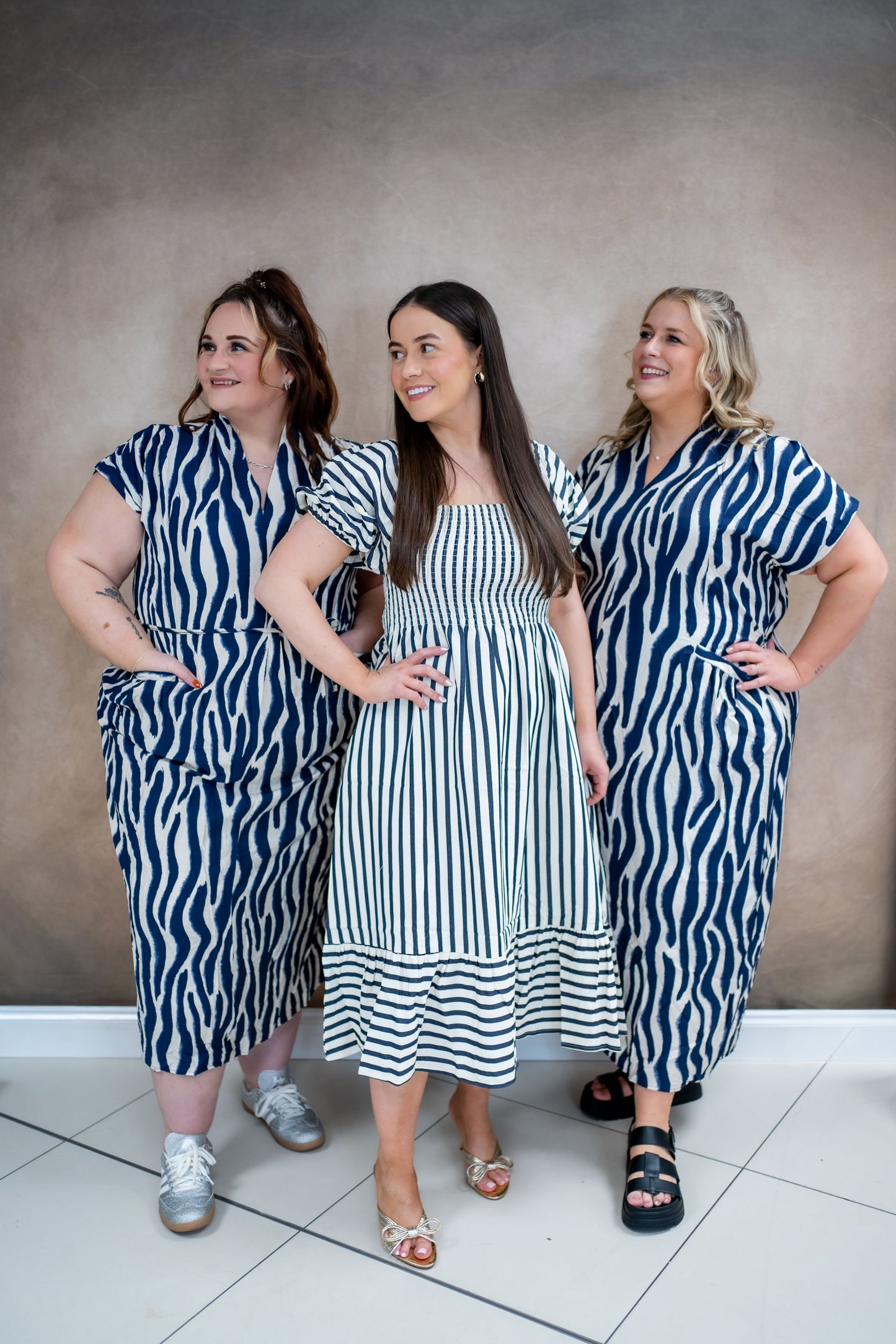 Square Neck Navy Stripe Midi Dress