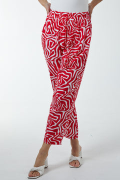 Red Print Straight Leg Trouser
