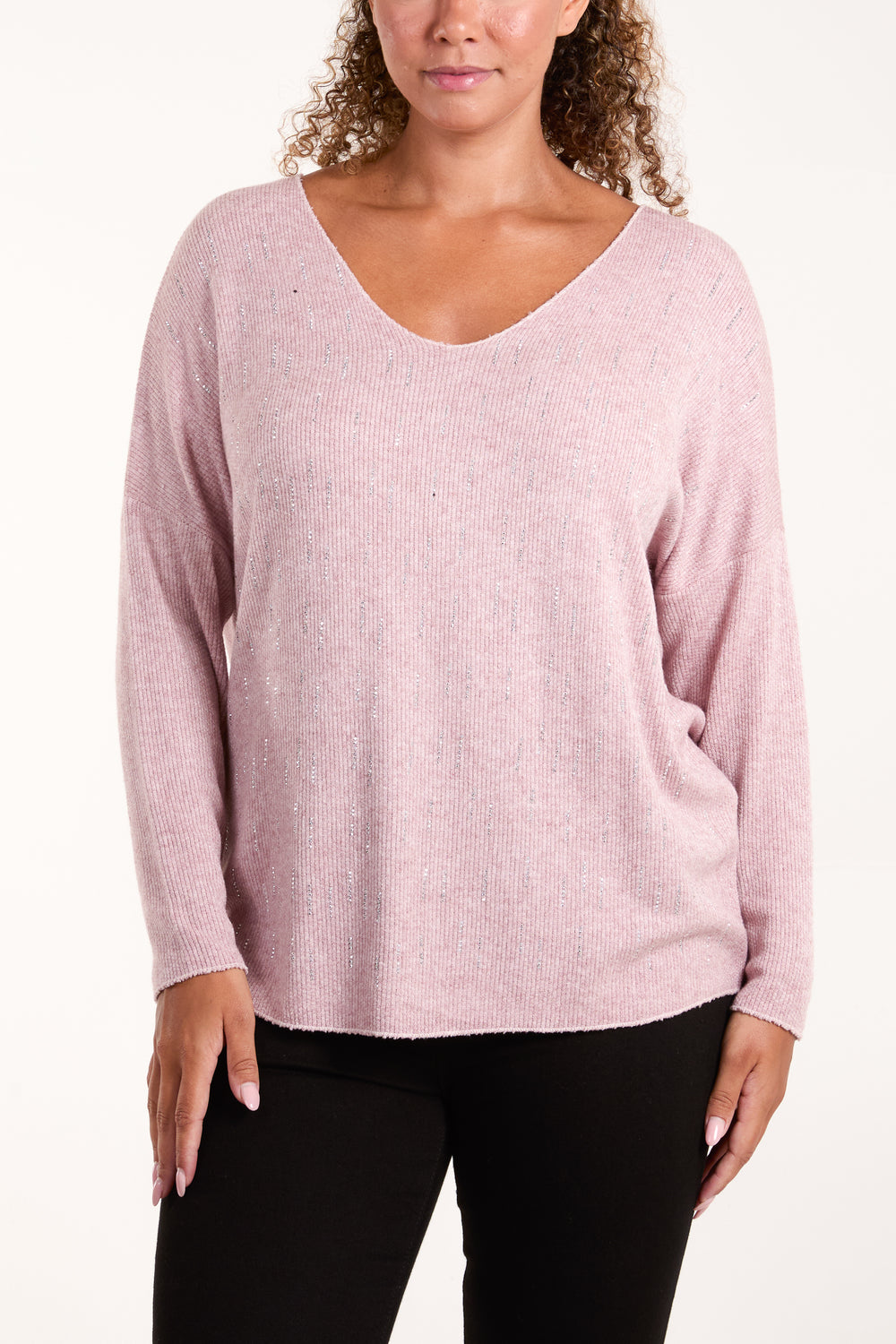 Diamante Detail V Neck Jumper