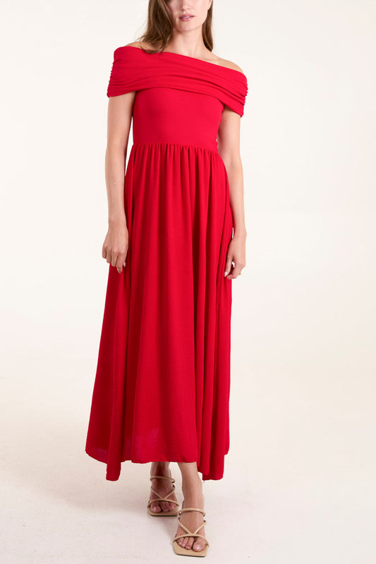 Bardot Ribbed Bodice Midi Dress