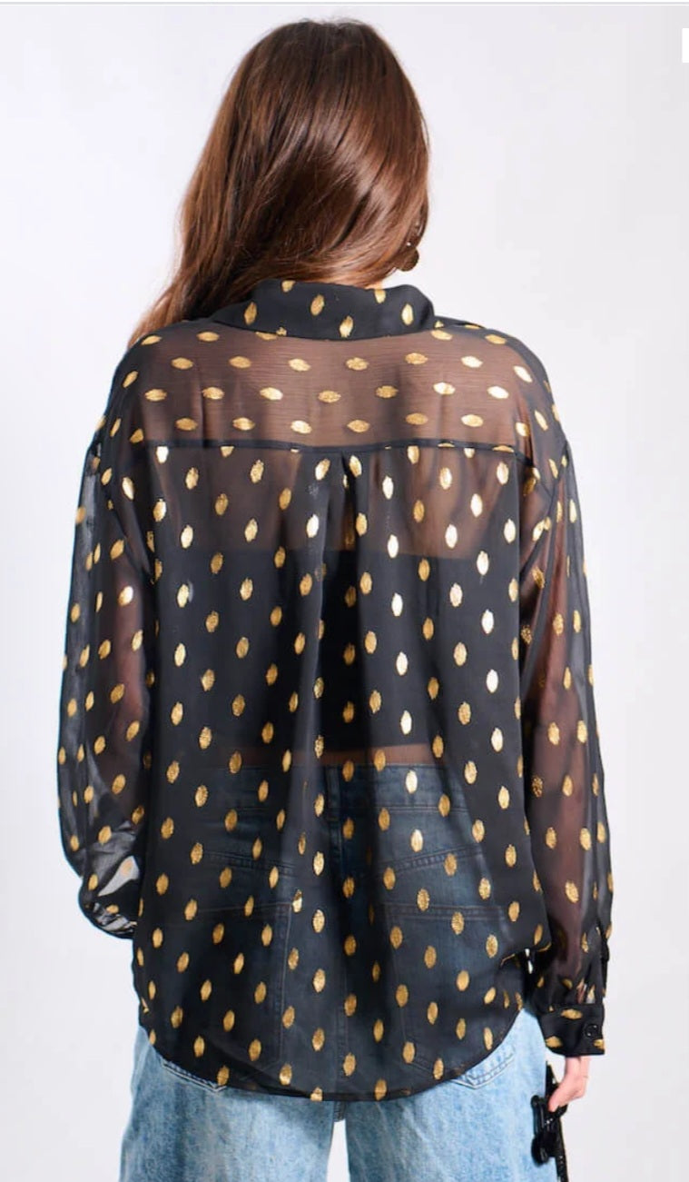 Needs No Label Foil Chiffon Oversize Shirt