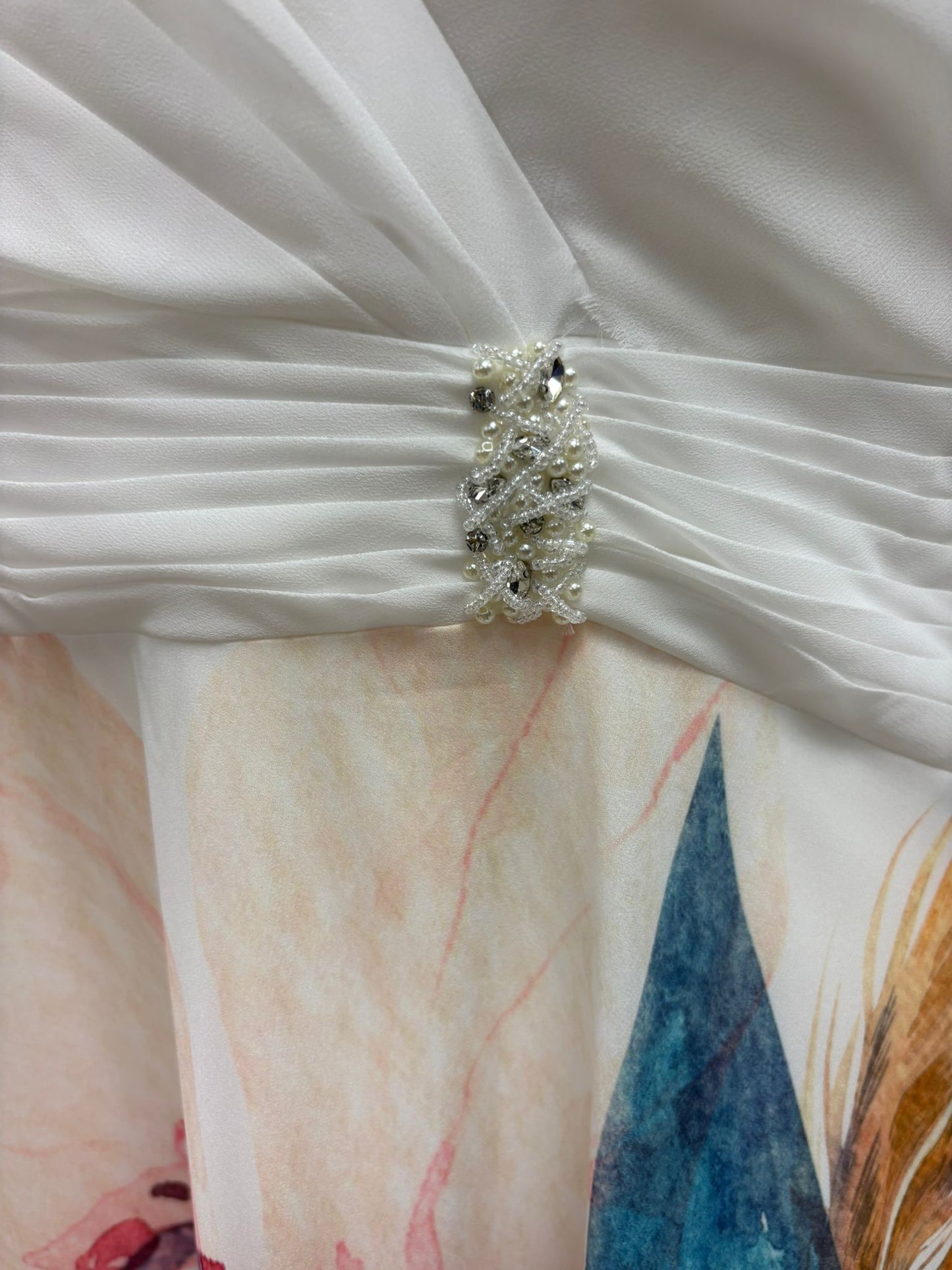 Gino Cerruti White Bodice Maxi Dress With Floral Skirt