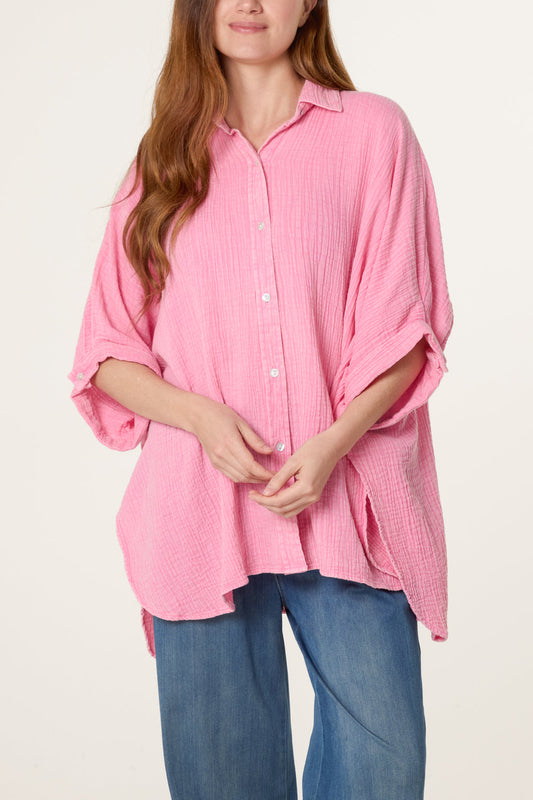 Acid Wash Roll Up Sleeve Shirt