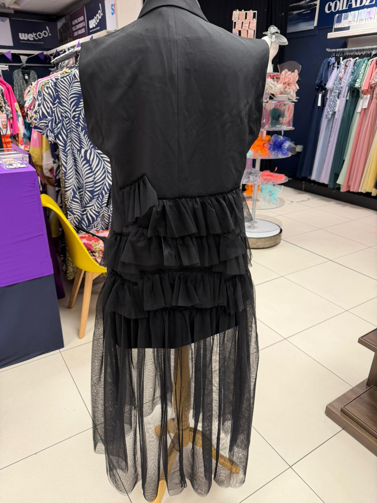 Malissa J Black Waistcoat Dress With Tulle Ruffles