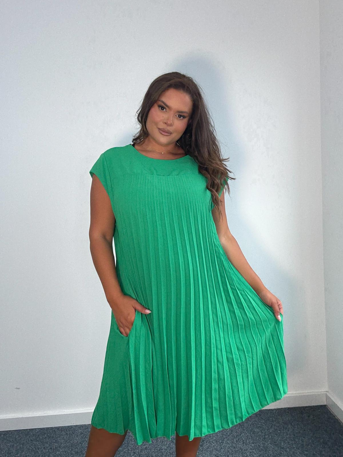 Green Pleated Mini Dress