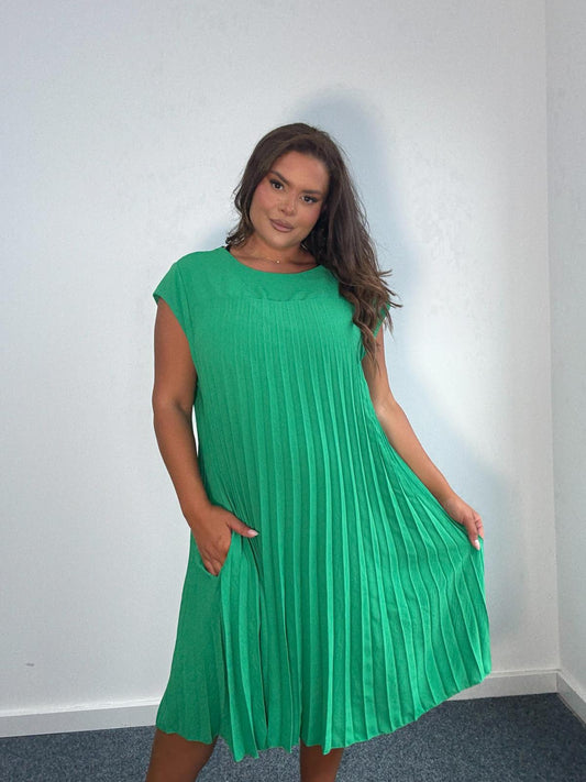 Green Pleated Mini Dress
