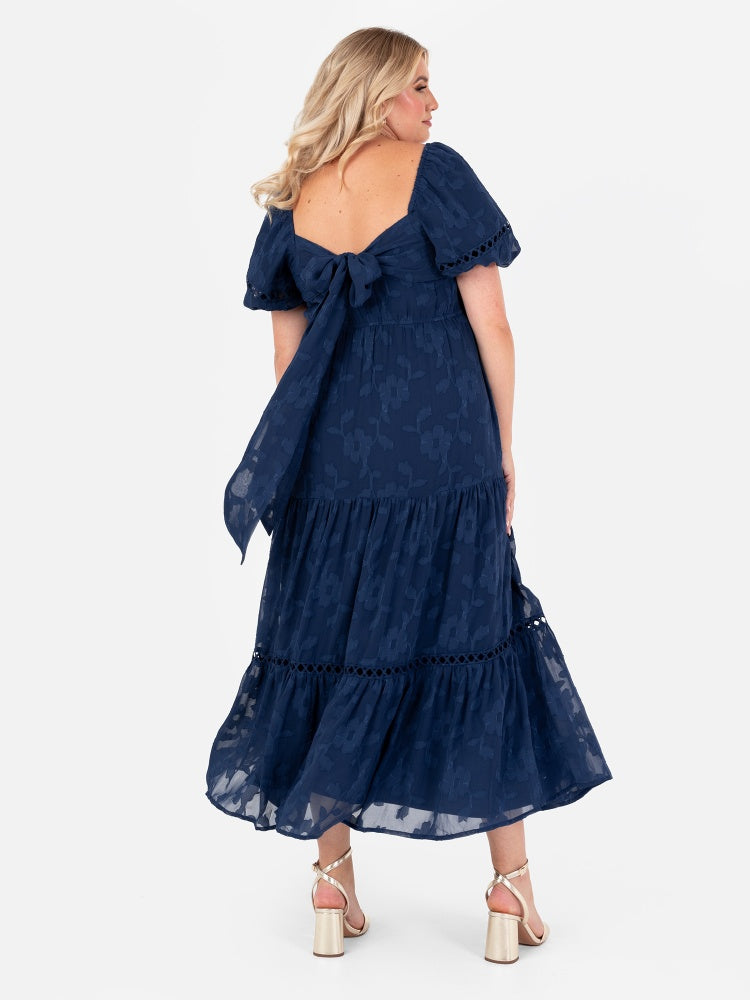 Lovedrobe Navy Floral Burnout Short Sleeve Maxi Dress