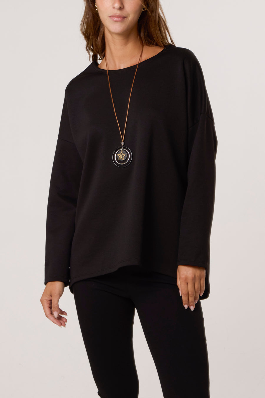 Soft Touch Plain Sweatshirt With Necklace