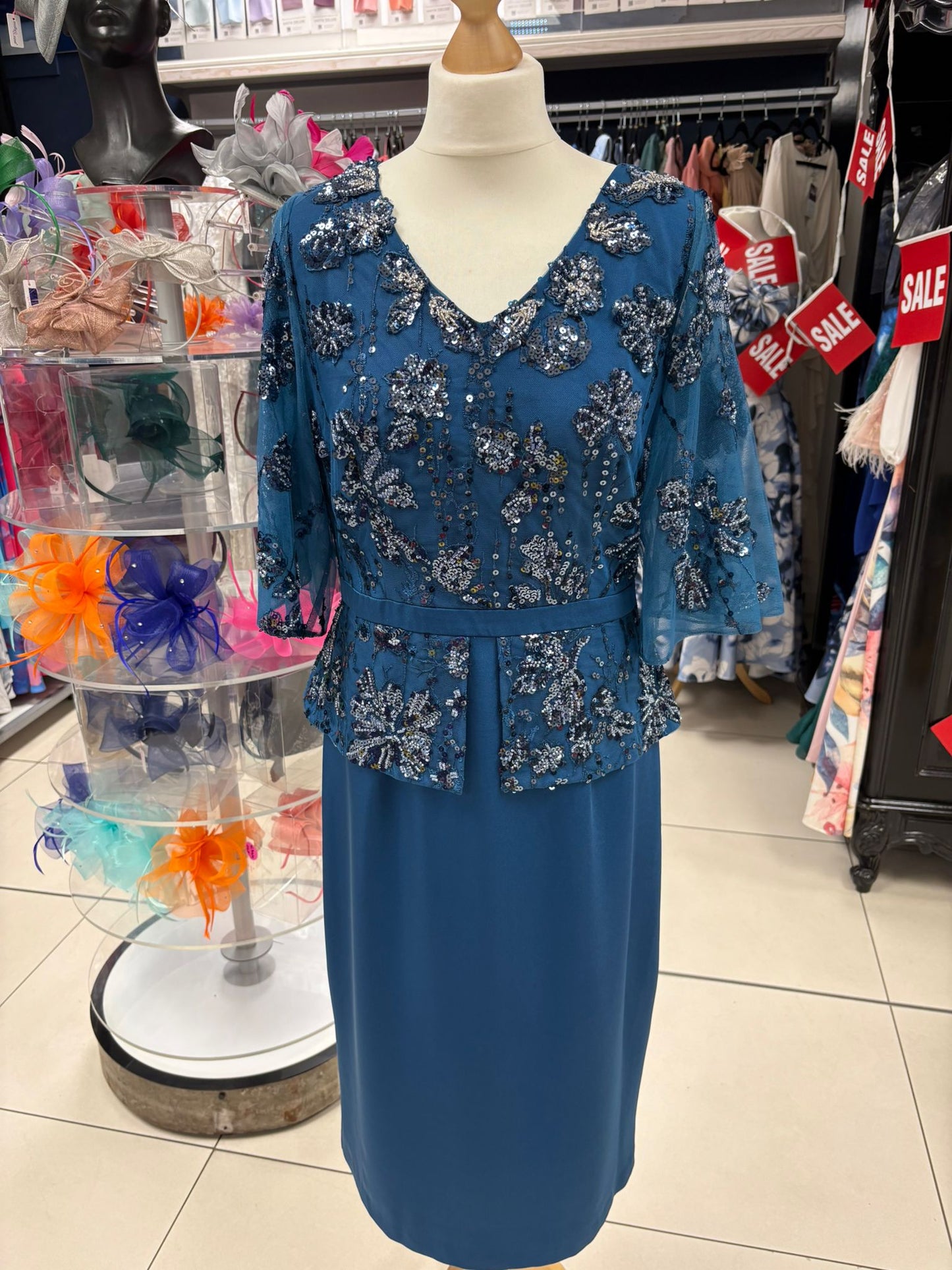 Gino Cerruti Teal Embellished Midi Dress