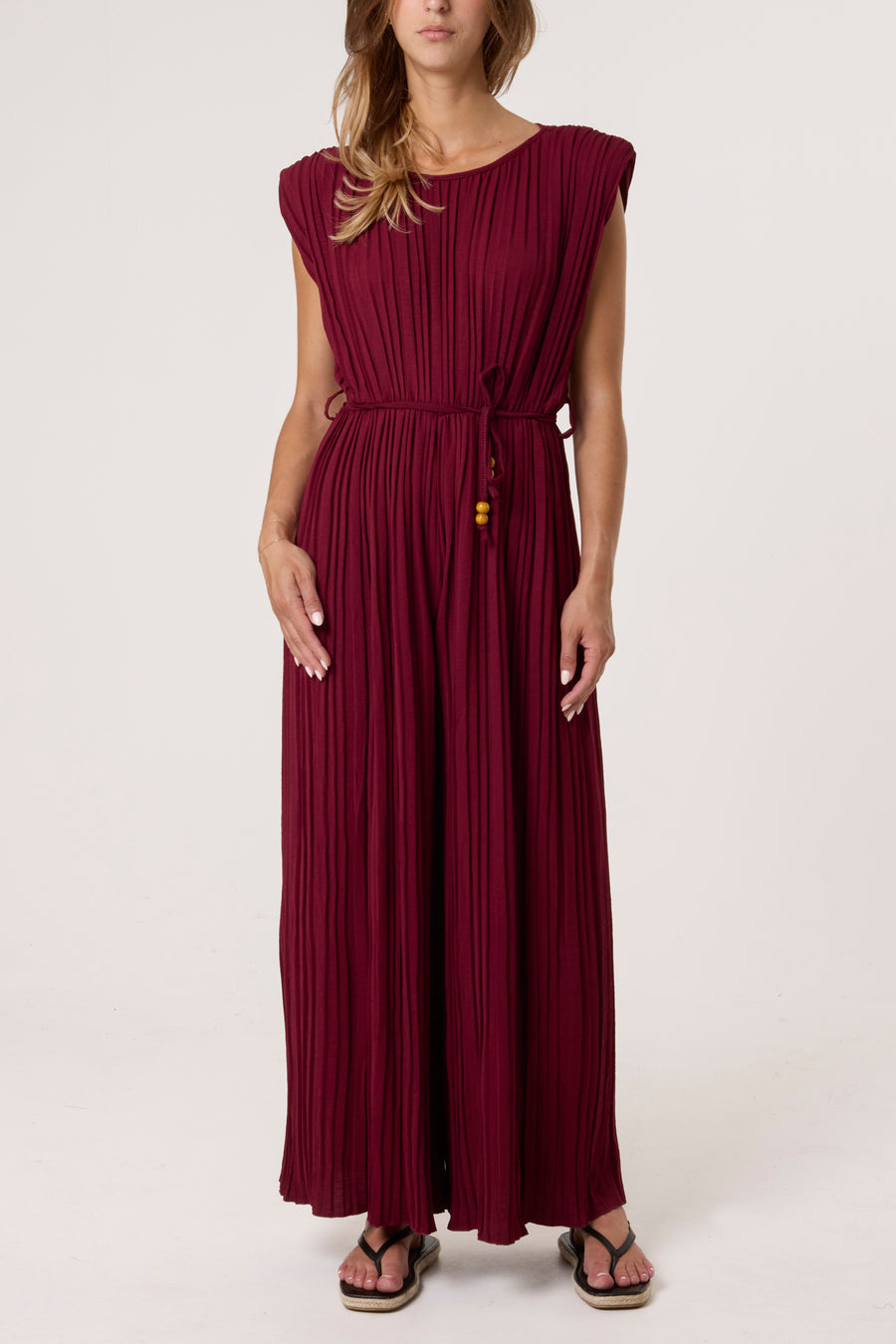 Pleated Shoulder Pad Jumpsuit