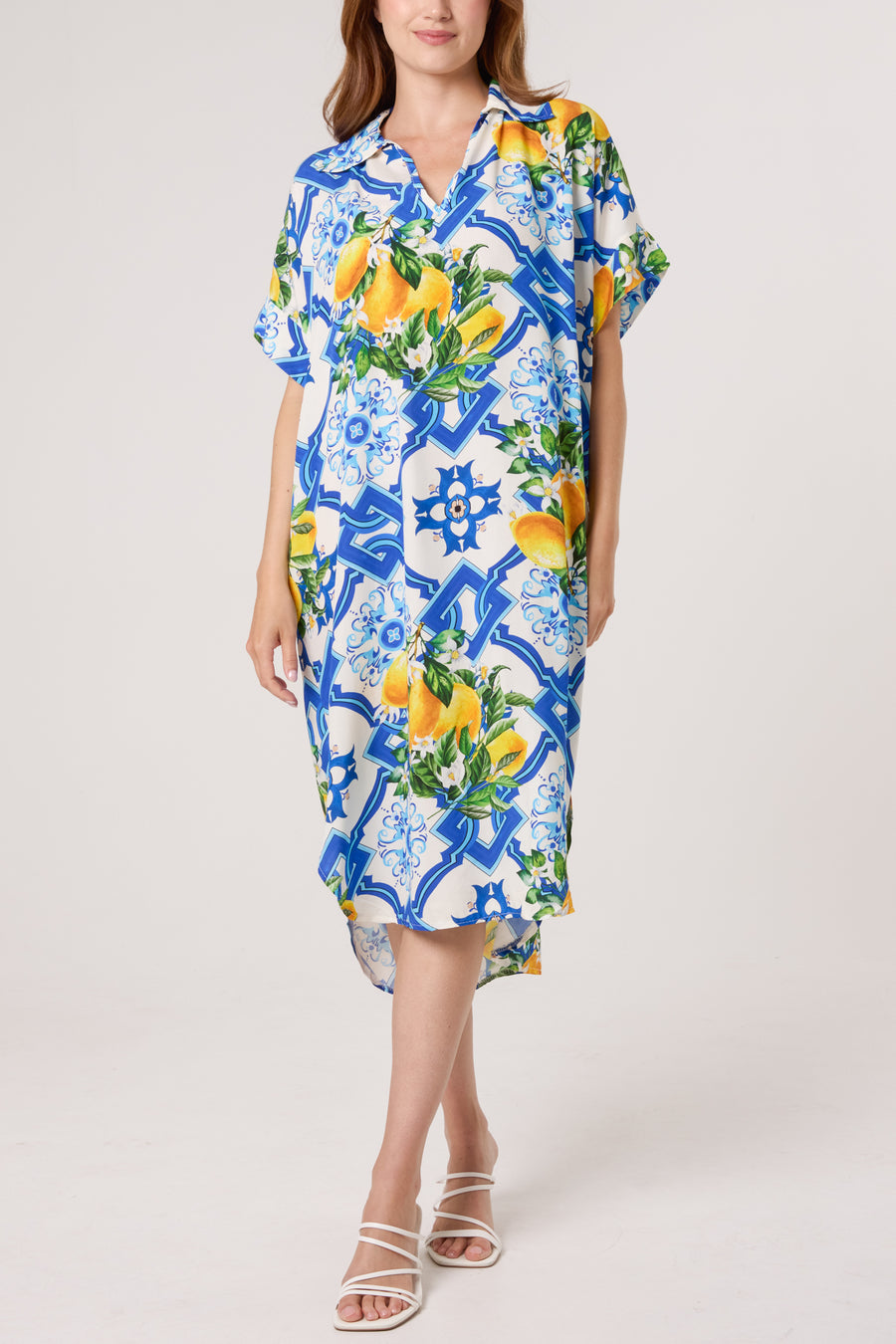 Lemon Tile Print Collar Dress