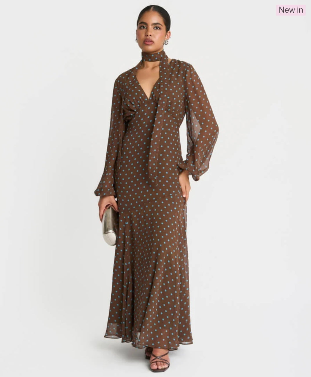 Needs No Label Chocolate Spot Tie Neck Maxi Dress