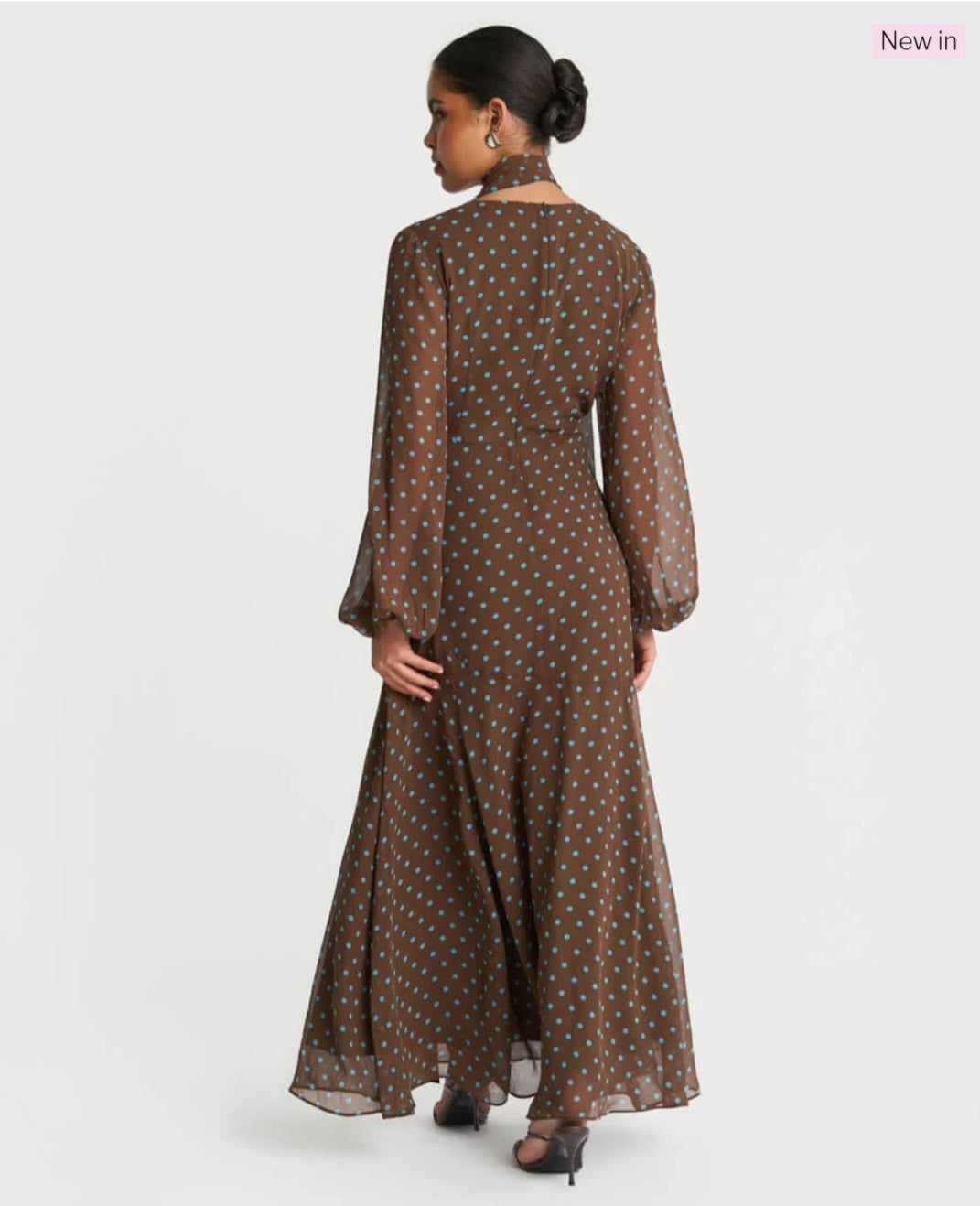 Needs No Label Chocolate Spot Tie Neck Maxi Dress