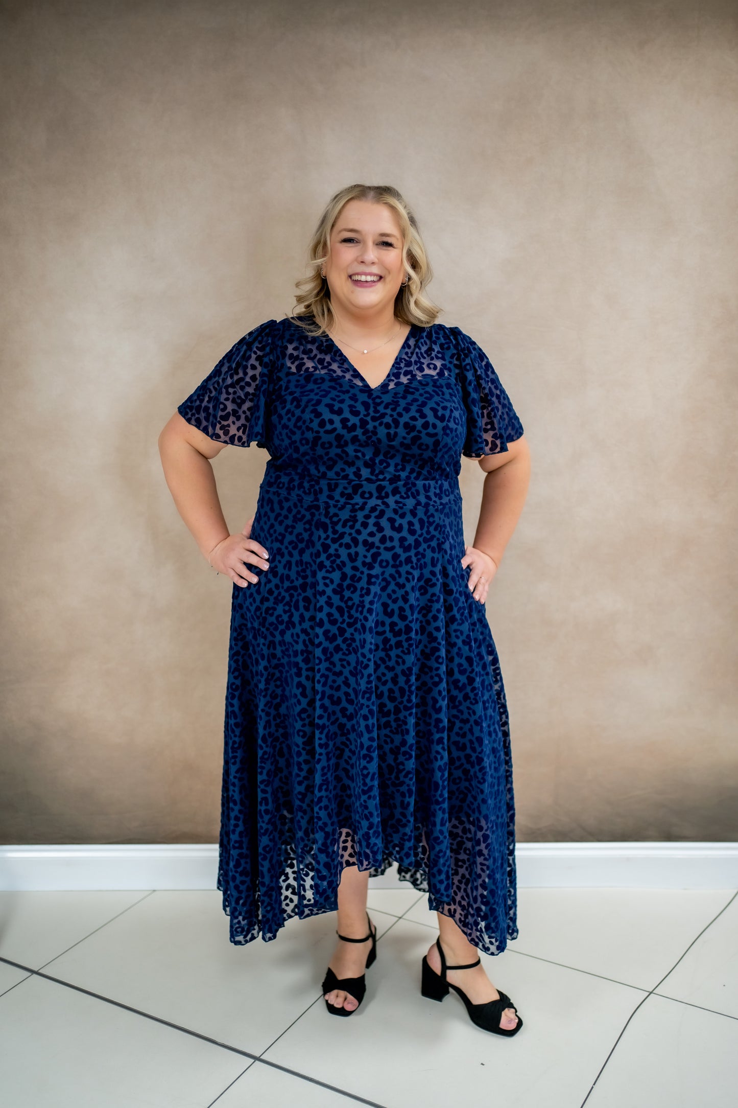 Scarlett & Jo Petite Tilly Navy Cheetah Flock Dress