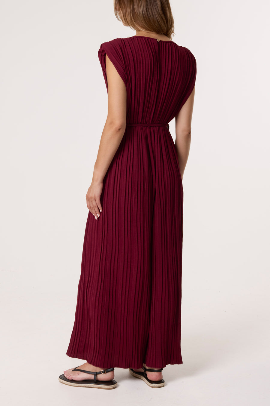 Pleated Shoulder Pad Jumpsuit