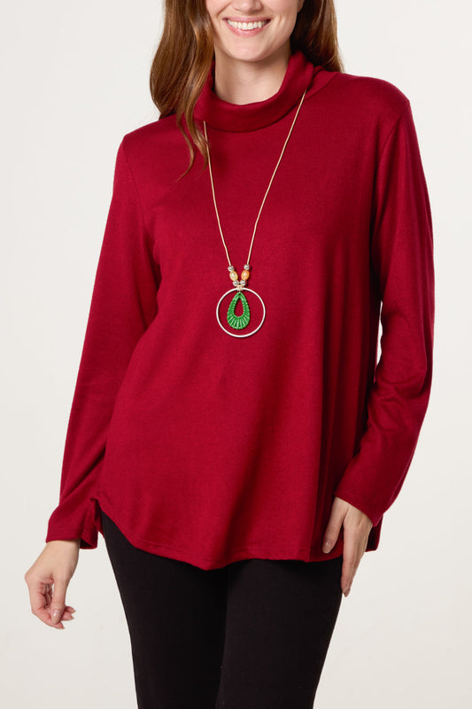 Fine Knit Roll Neck Jumper With Necklace