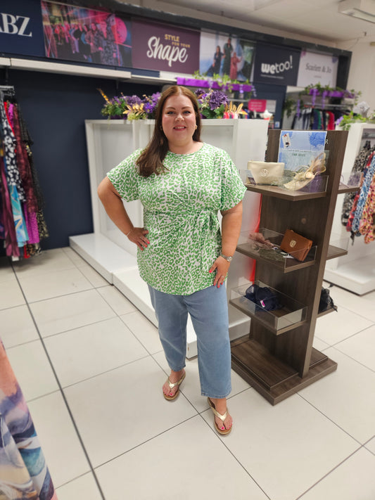 Green Animal Print Side Tie Top
