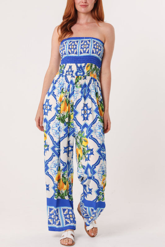 Bandeau Shirred Lemon Jumpsuit