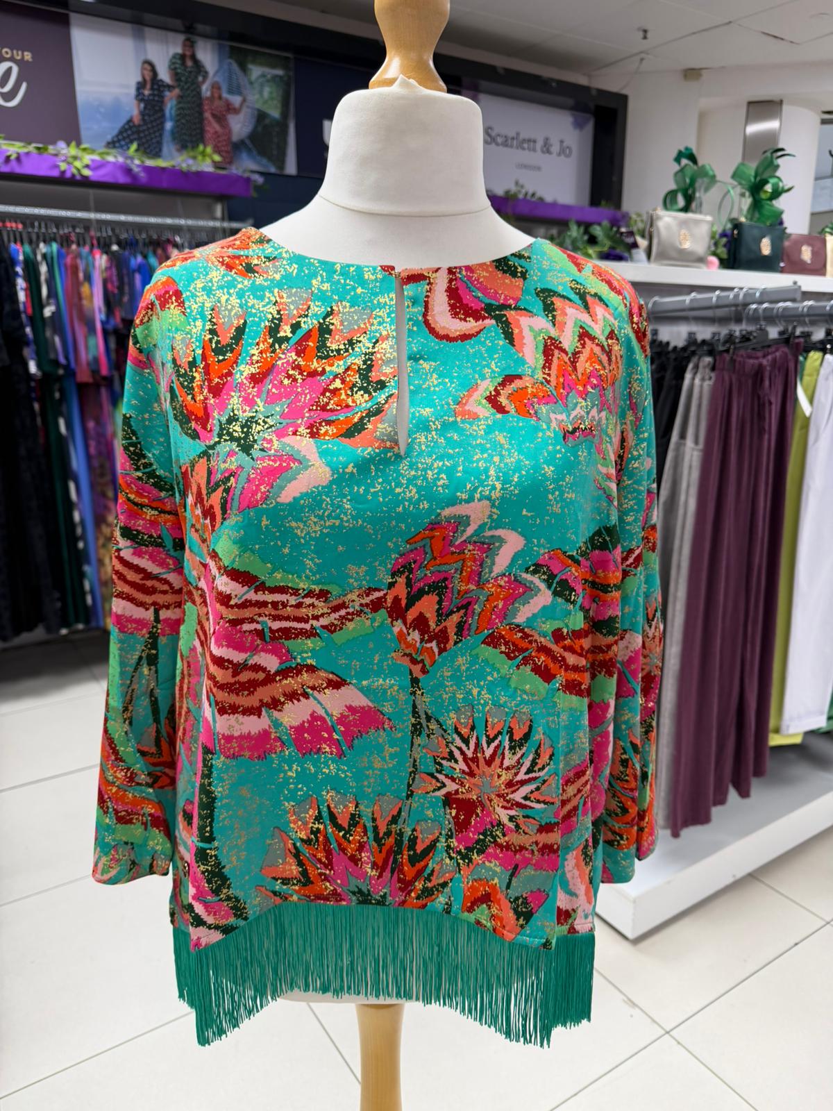 Malissa J Green Multi Woven Top With Tassel Hem