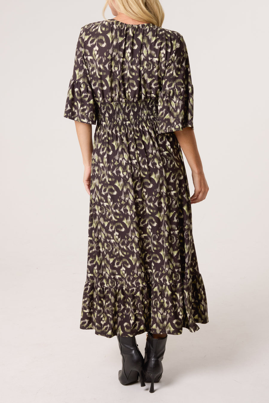 Abstract Animal Print Shirred Stretch Dress