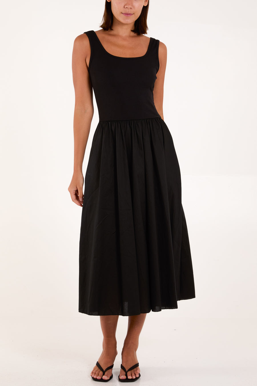 Square Neck Sleeveless Midi Dress With Pockets