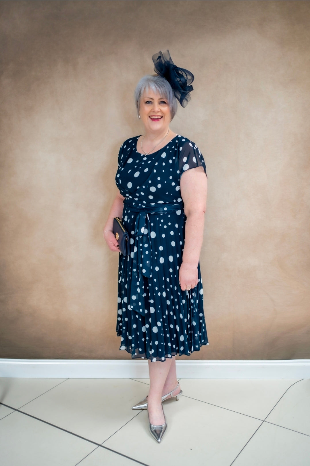 Ella Boo Navy MOB Dress With White Spots