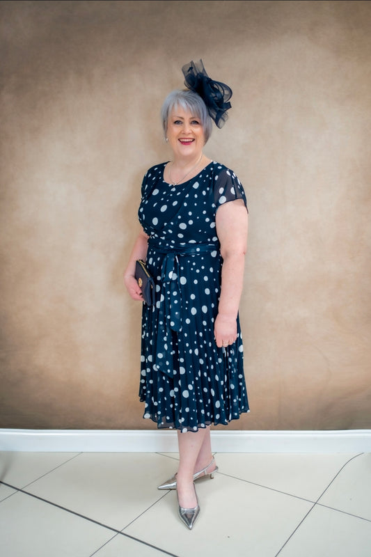 Ella Boo Navy MOB Dress With White Spots