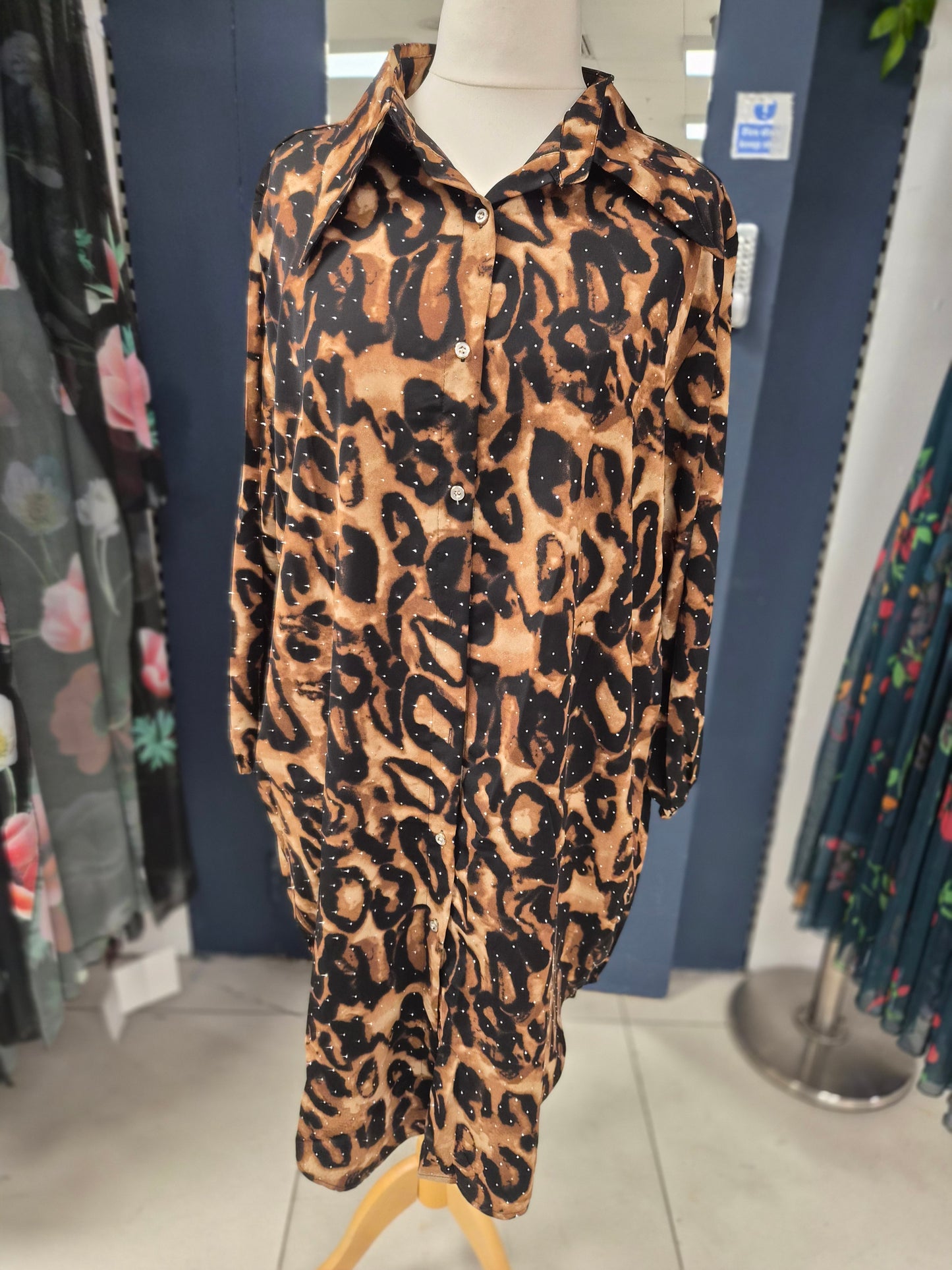 Diamante Embellished Animal Shirt Dress