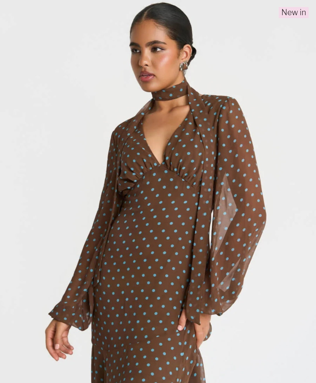 Needs No Label Chocolate Spot Tie Neck Maxi Dress