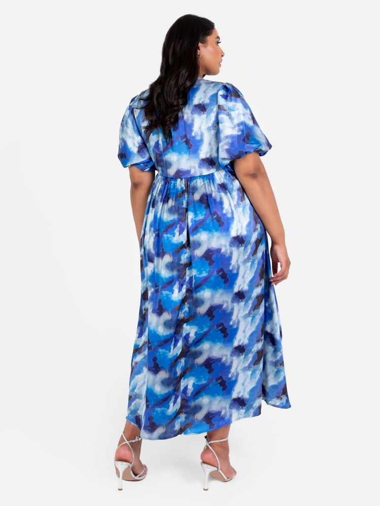 Lovedrobe Blue Satin Wrap Midaxi Dress