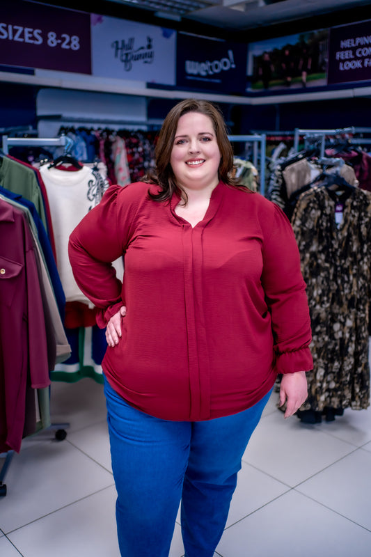 Collarless Frill Sleeve Blouse