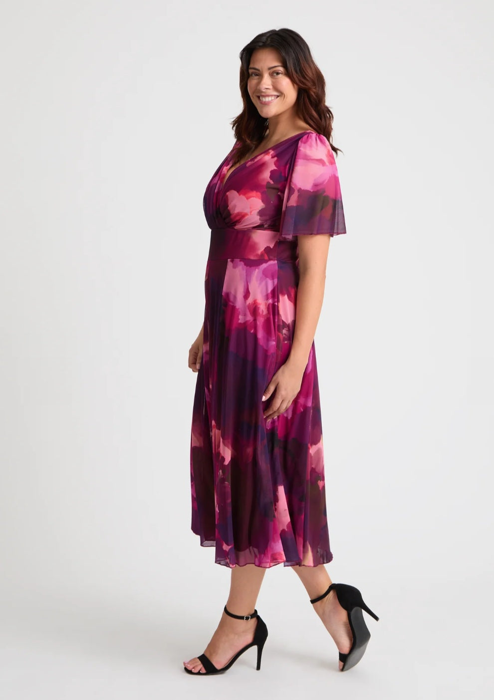 Scarlett & Jo Petite Wine Pink Midi Dress