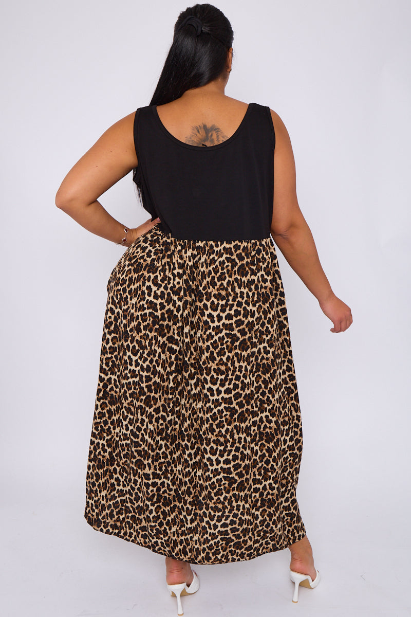 Sleeveless Animal Maxi Dress with pockets